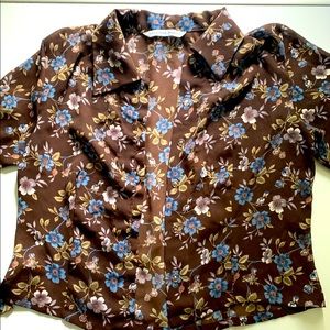 Brown floral long sleeve button up shirt